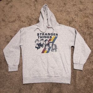 Stranger Things Hoodie Adult Large Gray Pullover Long Sleeve Graphic Logo